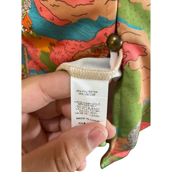 Unique Vintage Multicolor Long Sleeves Button Front Blouse Top Size 16 - Picture 4 of 5